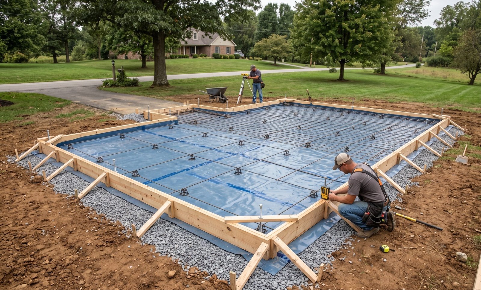 Concrete slab foundation for workshop or premium backyard building