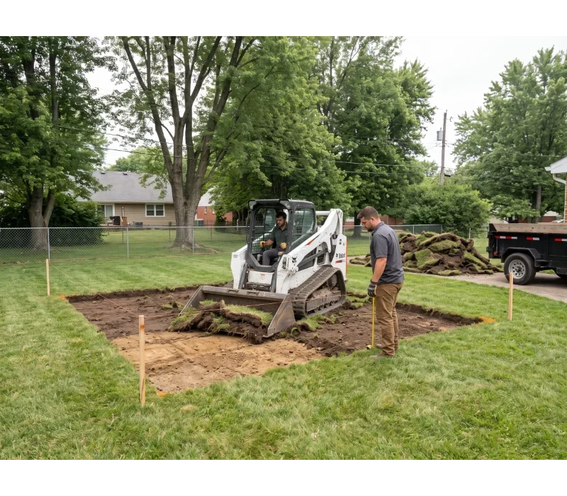Representative excavation removing sod and organic material from the prepared pad footprint